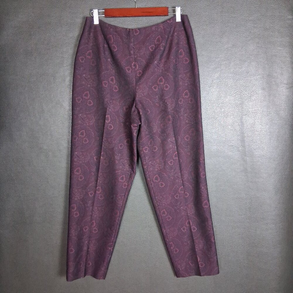 Vintage Pants Womens 12 High Waist Straight Jacquard Italy Silk Wool Boho Purple